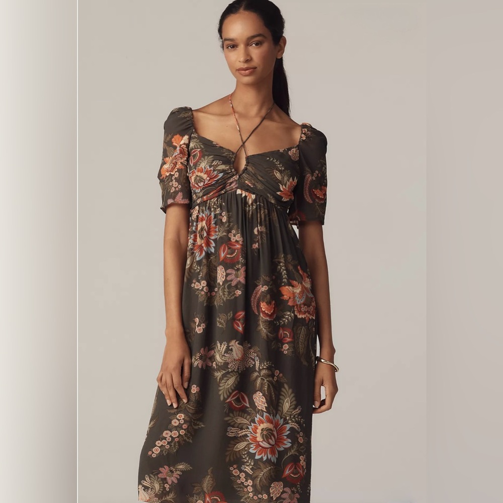 FARM Rio x Anthropologie Floral Midi Dress XS NWT Puff Sleeve Boho
